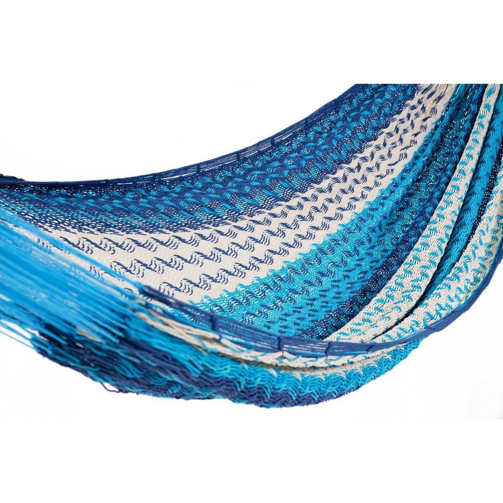 Deluxe Thick Weaved Mexican Hammock Cotton Dark Blue, Light Blue & White-Mexican Hammock-Hammock Heaven