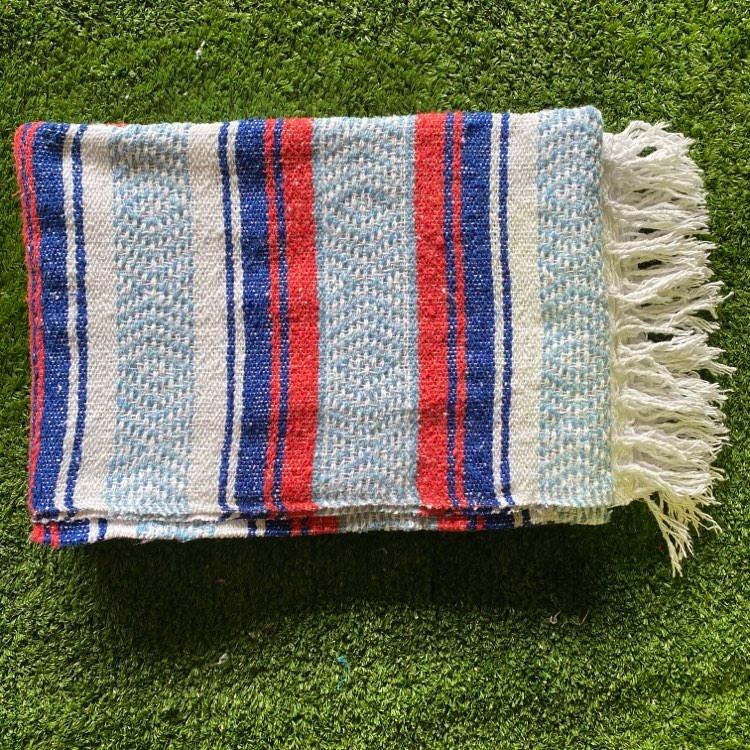 Western Mexican Falsa Blankets-Mexican Rugs-Navy Blue & Strawberry-Hammock Heaven