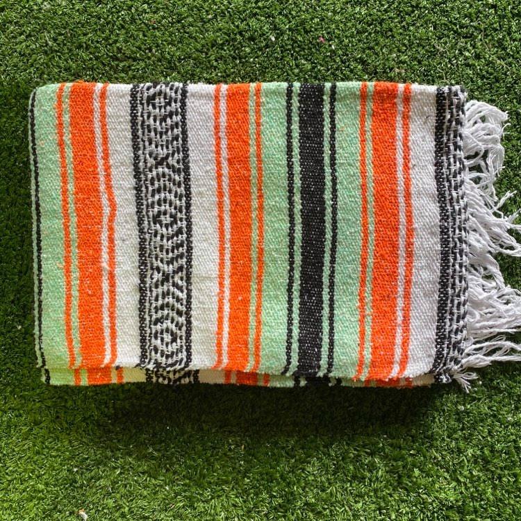 Western Mexican Falsa Blankets-Mexican Rugs-Orange & Mint-Hammock Heaven