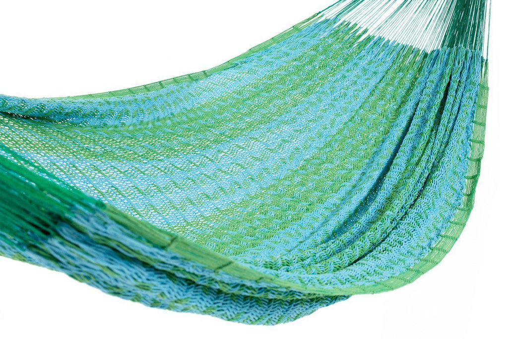 Deluxe Thick Weaved Mexican Hammock Cotton Baby Blue & Green-Mexican Hammock-Hammock Heaven
