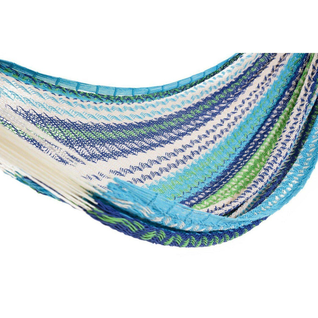 Deluxe Thick Weaved Mexican Hammock Cotton Blue, Green & White-Mexican Hammock-Hammock Heaven