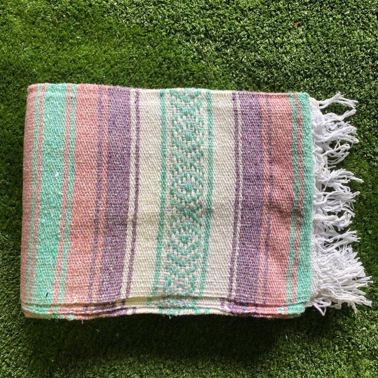 Western Mexican Falsa Blankets-Mexican Rugs-Pink, Purple & Mint-Hammock Heaven