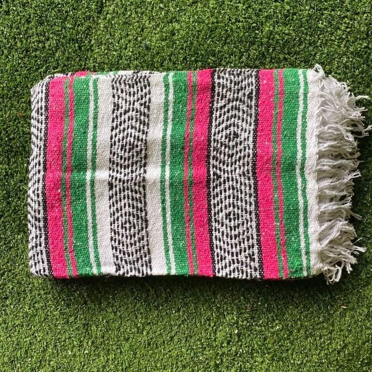 Western Mexican Falsa Blankets-Mexican Rugs-Strawberry & Green-Hammock Heaven